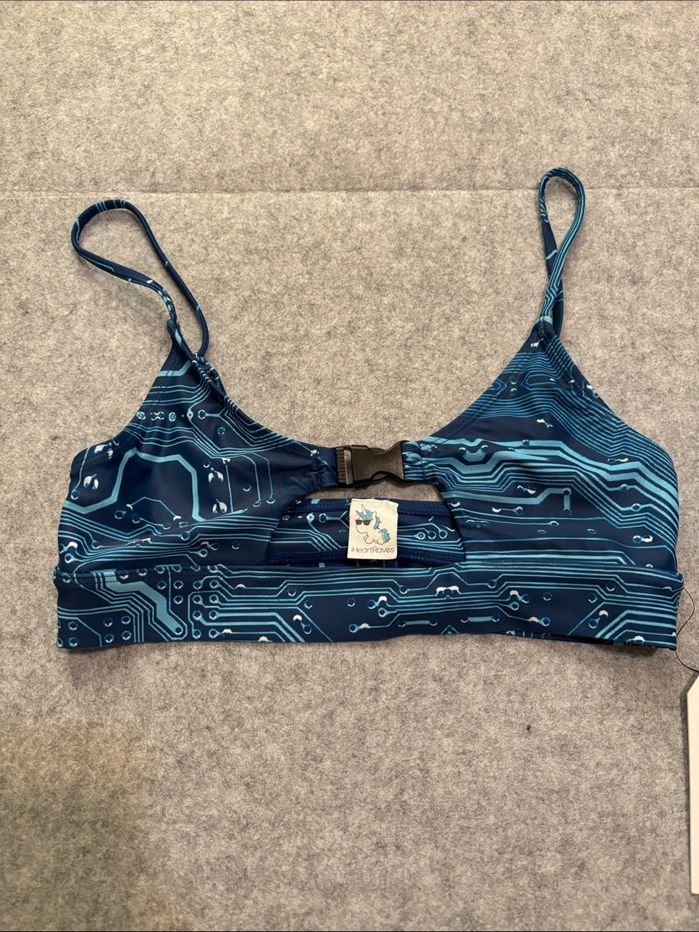 iHeartRaves Blue Circuit Board Print Rave Top with Front Buckle
